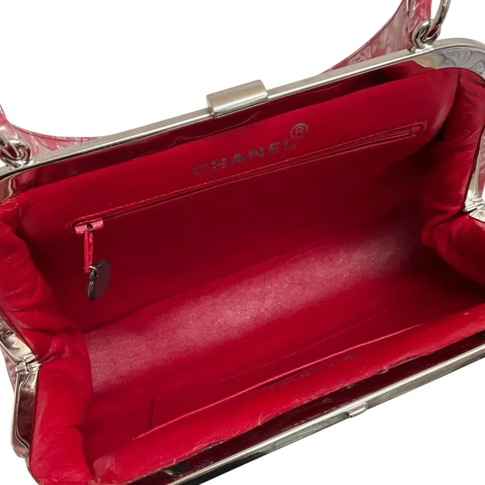 Chanel Pink Patent Leather Holographic Matelasse Satchel